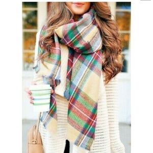 Multicolored plaid blanket scarf